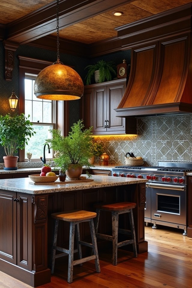 eclectic dark brown kitchen