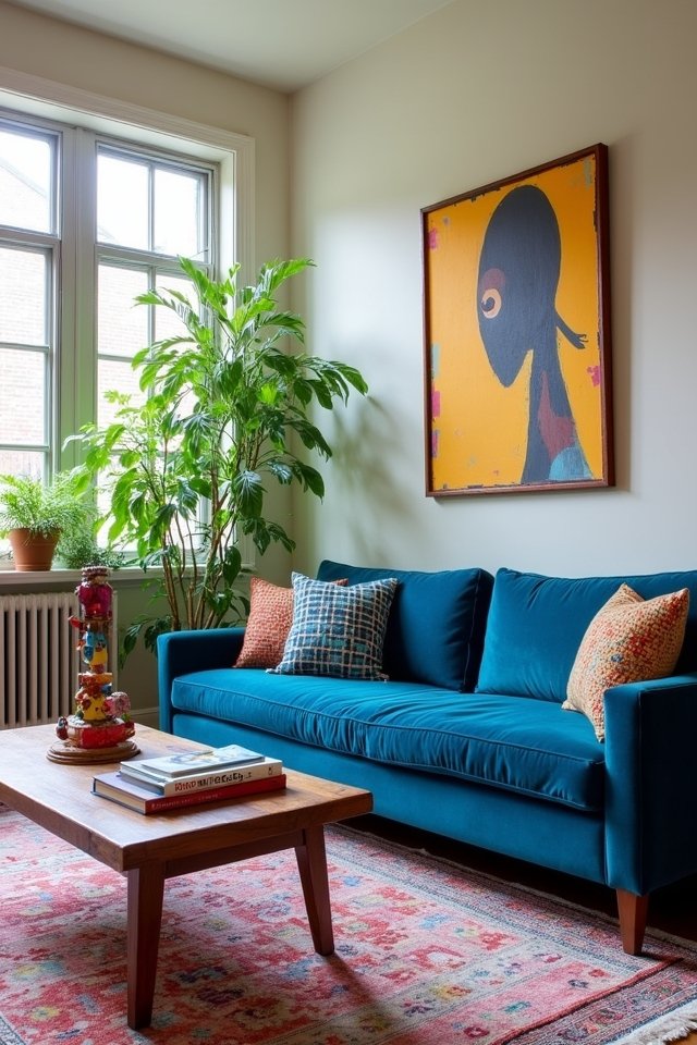 eclectic decor around sofa