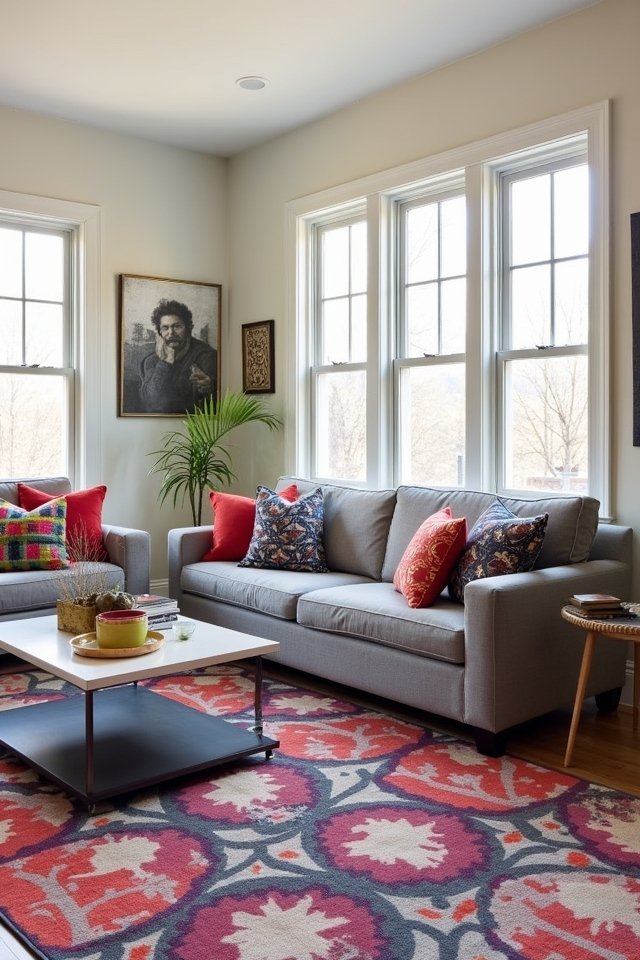 eclectic gray sofa styling