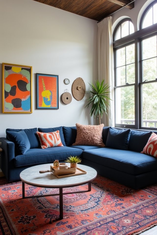 eclectic patterns on navy