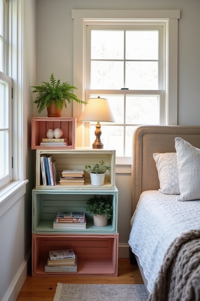 eclectic stacked crate bedside