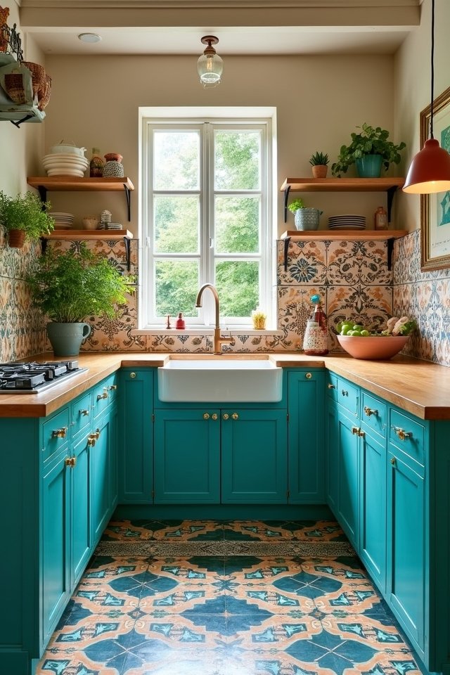 eclectic teal kitchen design