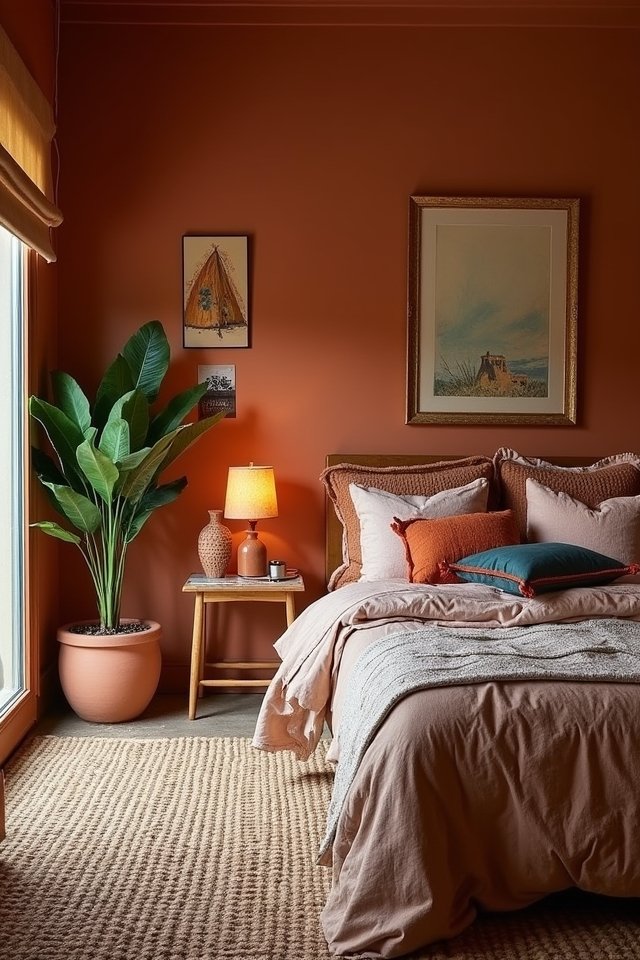 eclectic terracotta bedroom decor