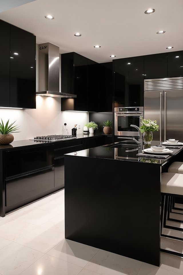 elegant black glass countertops
