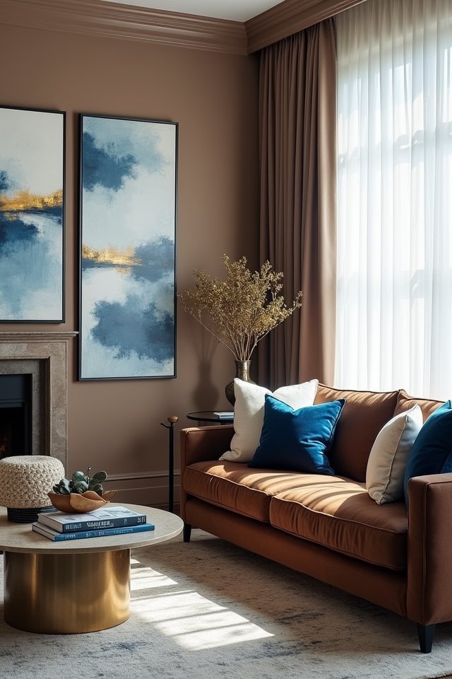 elegant blue and brown decor