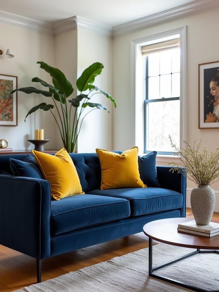 elegant blue sofa styling