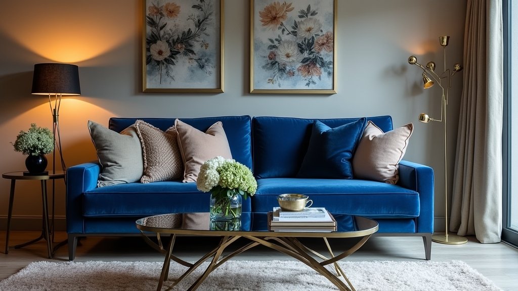 elegant blue velvet sofas