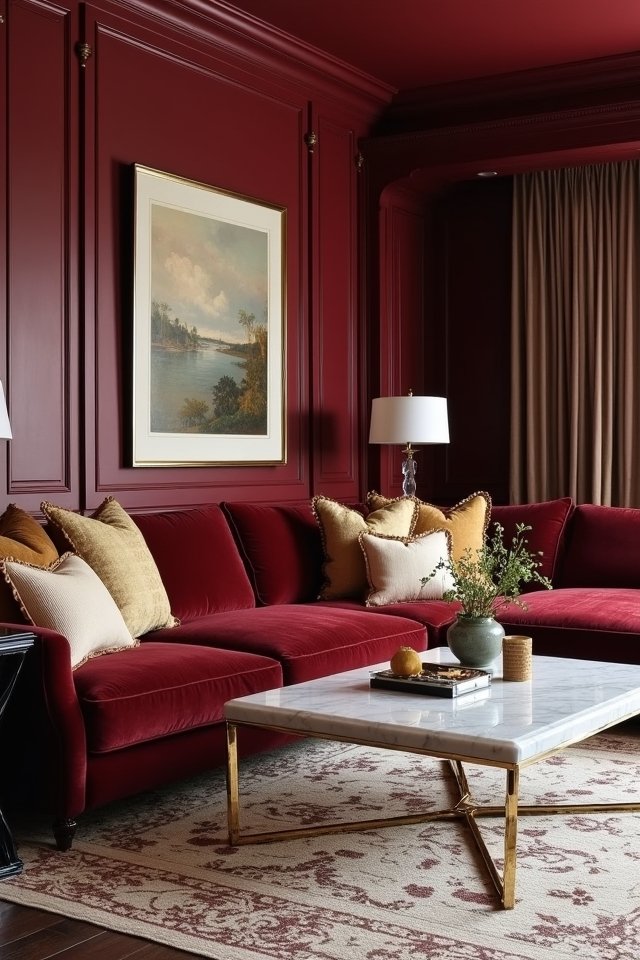 elegant burgundy living room