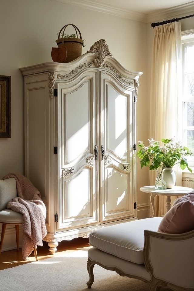 elegant carved distressed armoire