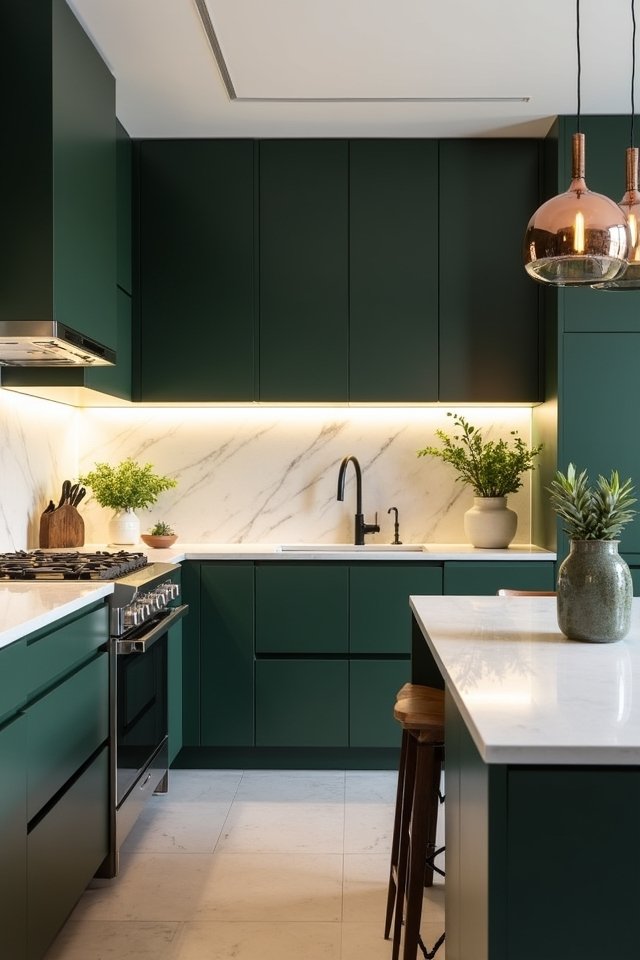 elegant dark green cabinets