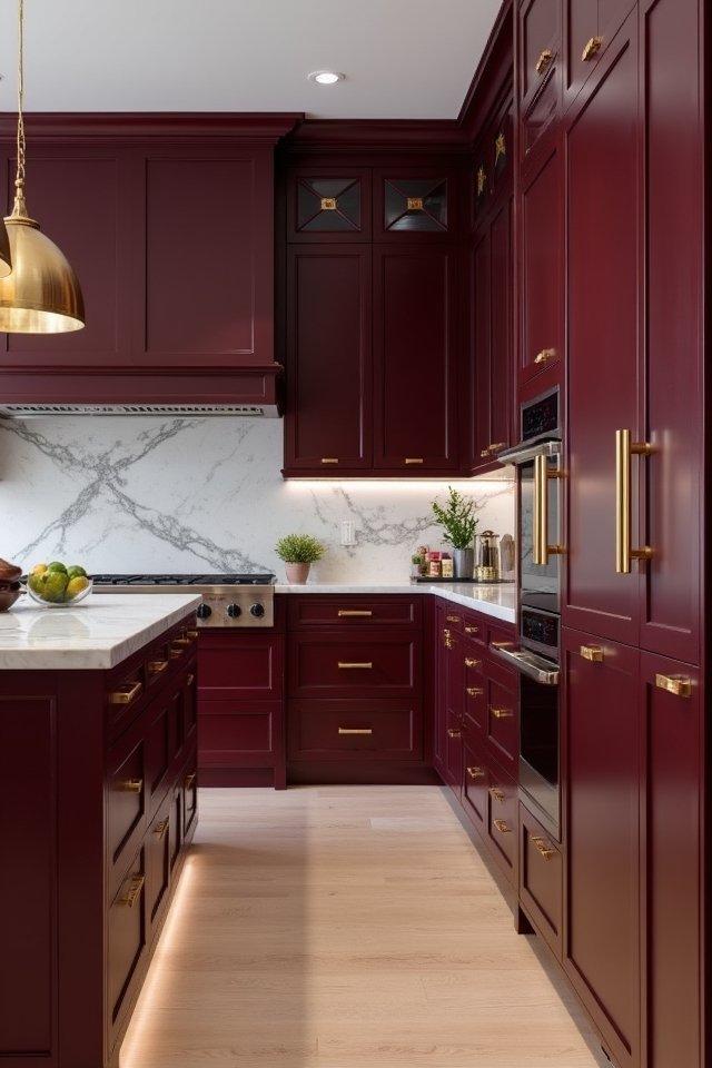 elegant deep burgundy cabinets