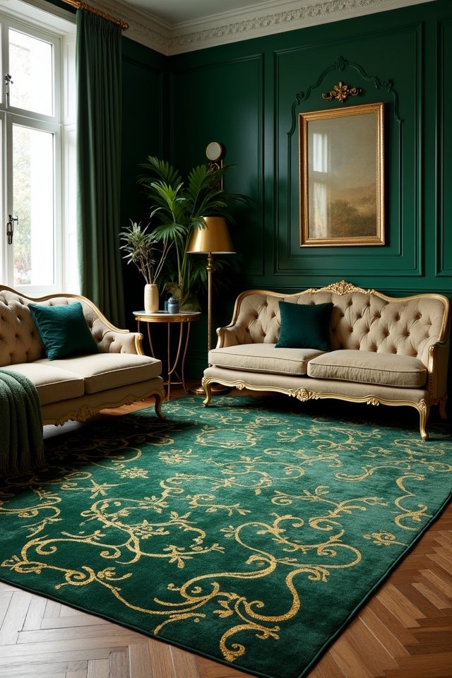 elegant green gold rug