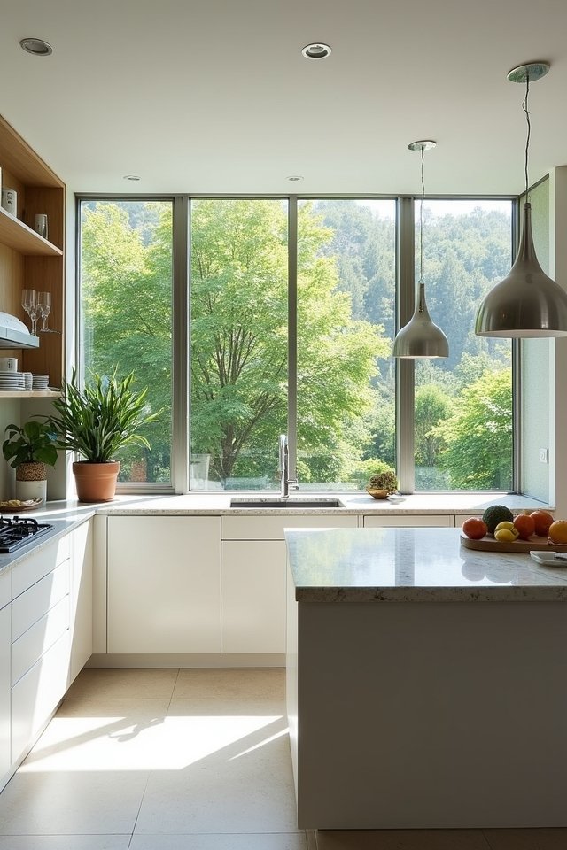 elegant kitchen with views