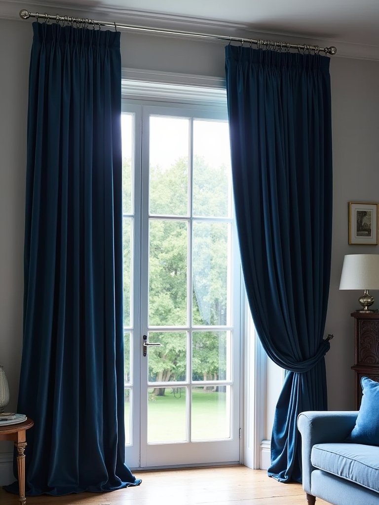 elegant navy blue drapes