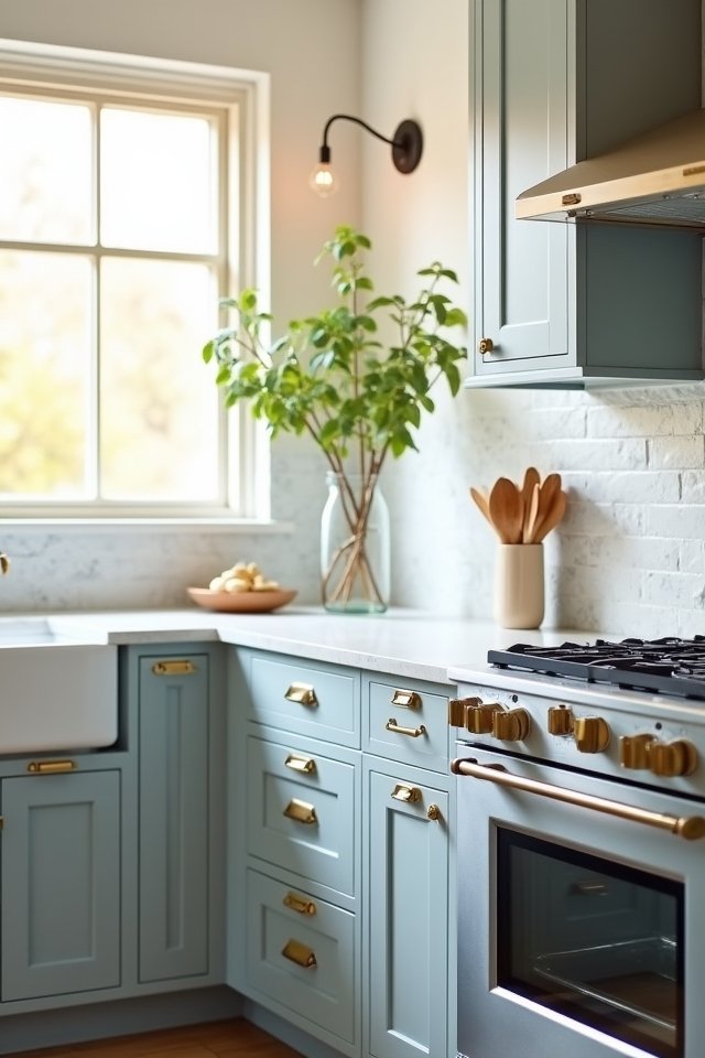 elegant soft blue cabinets