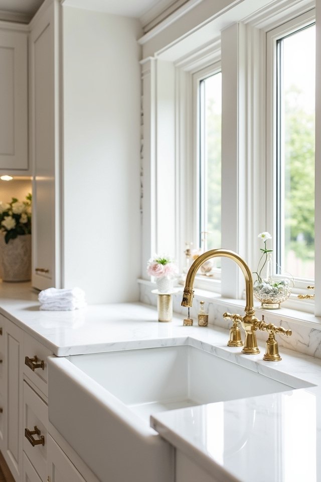 elegant white gold kitchen backsplash