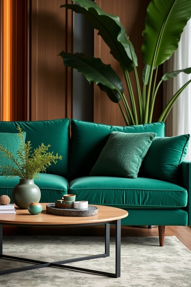 emerald couch silver accents