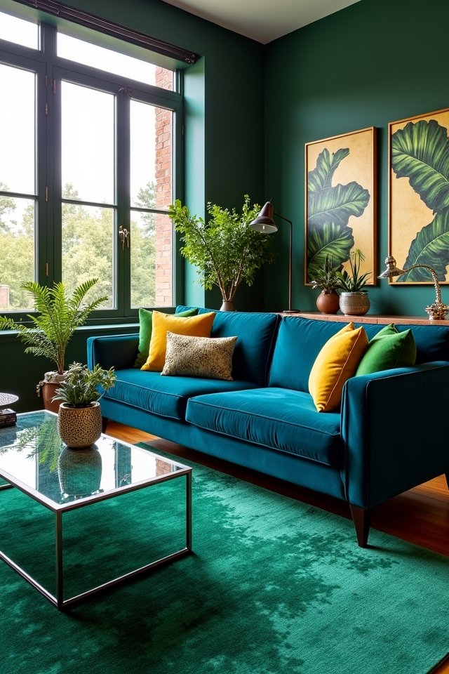 emerald green living room accents