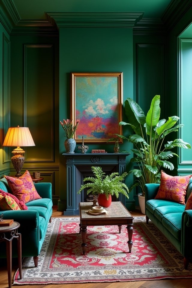 emerald green living room elegance