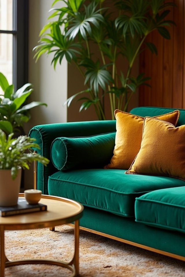emerald sofa with gold accents