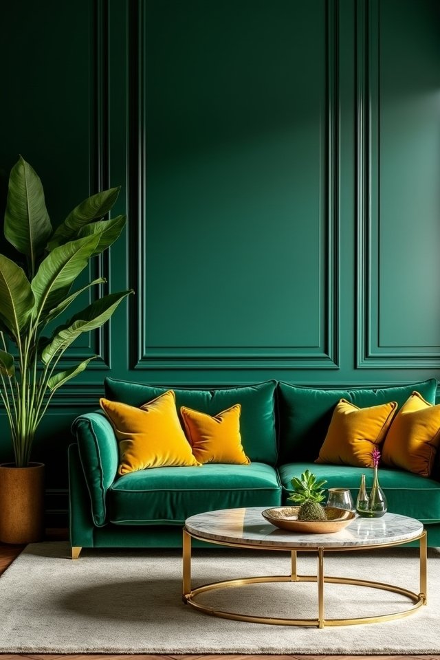 emerald wall warm accents