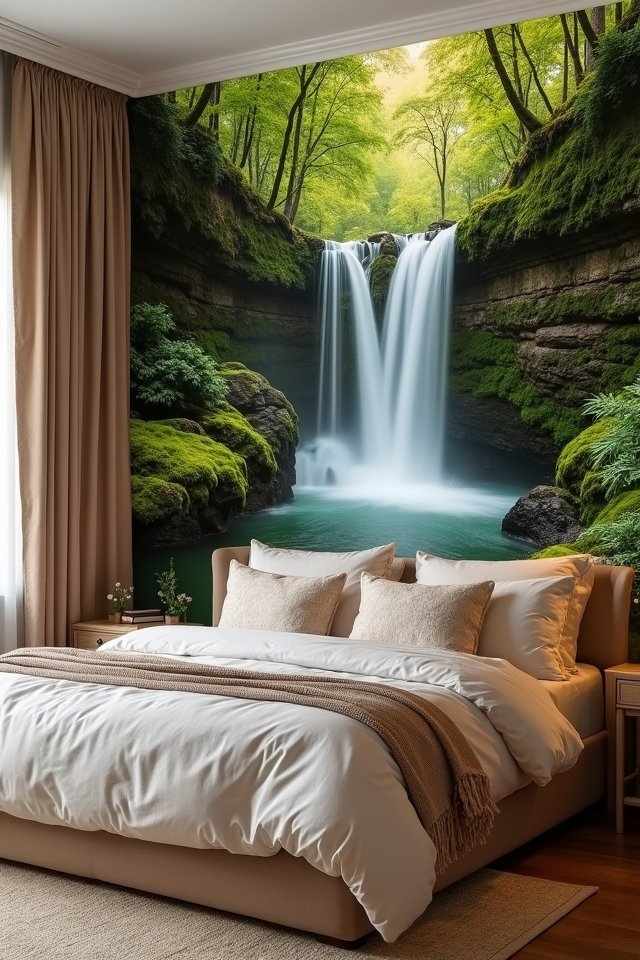enchanting waterfall bedroom mural