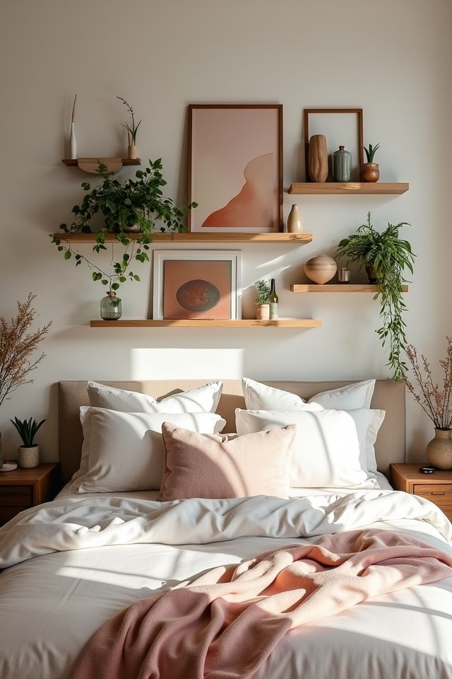 floating shelves and art