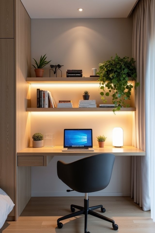 floating shelves with desk