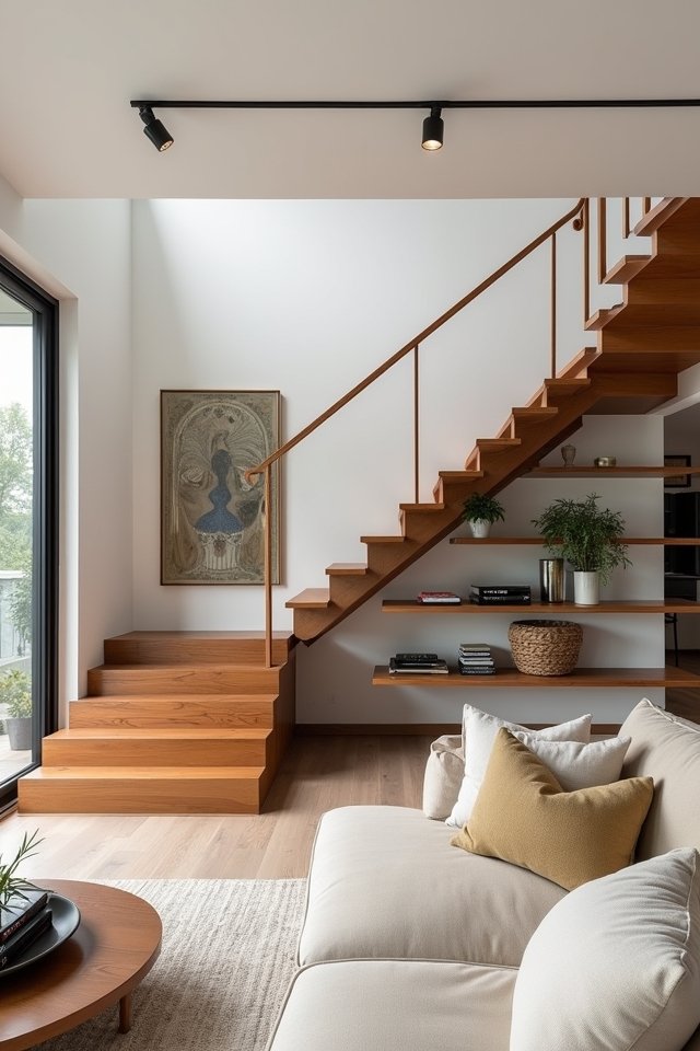 floating stairs with shelves