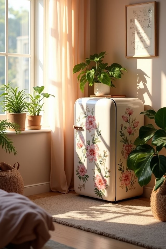 floral patterned mini fridge