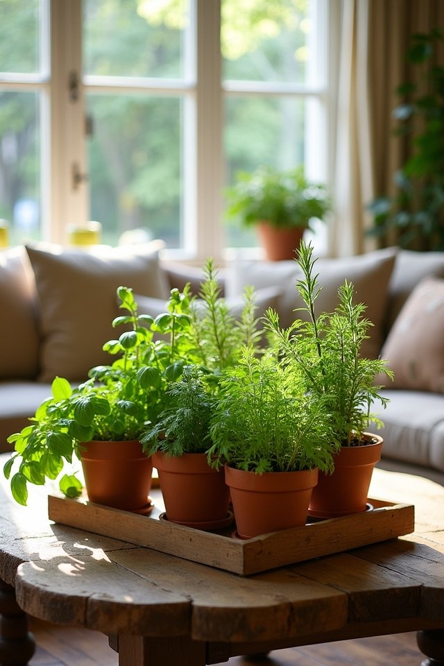 fresh herbs in planters