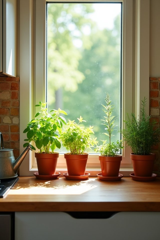 fresh herbs on windowsill
