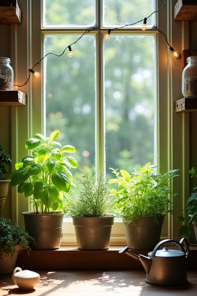 fresh herbs on windowsill