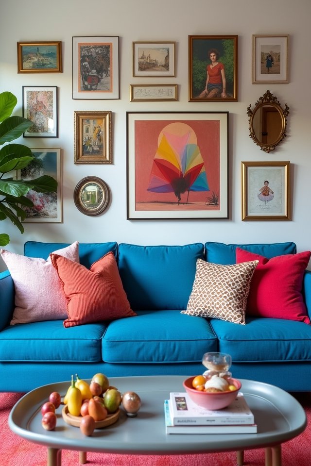 gallery wall with blue