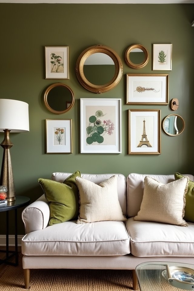 gallery wall with olive accents