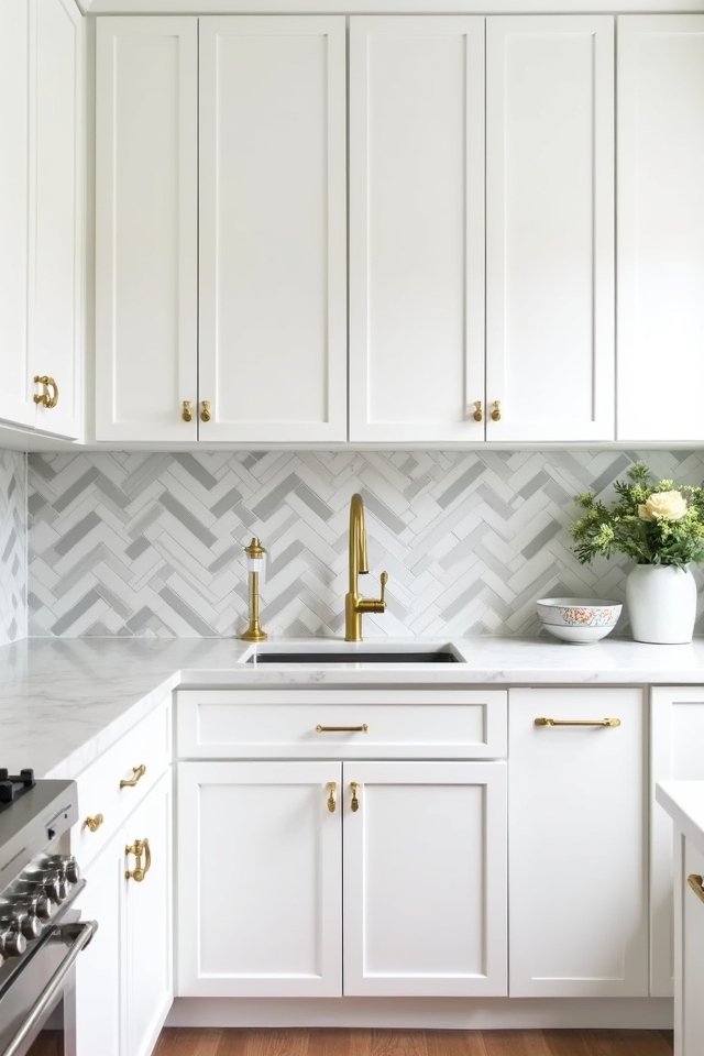 geometric backsplash with gold