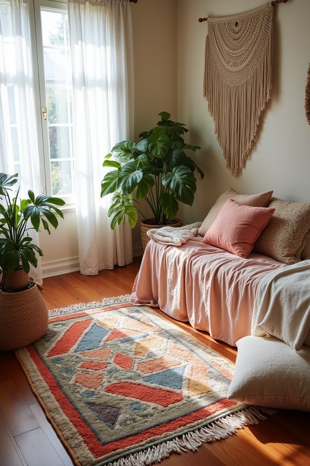 geometric rugs enhance bedroom style