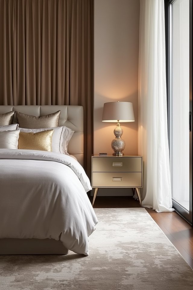 glamorous metallic bedroom accents