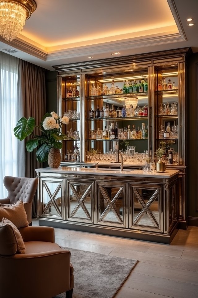 glamorous mirrored bar centerpiece