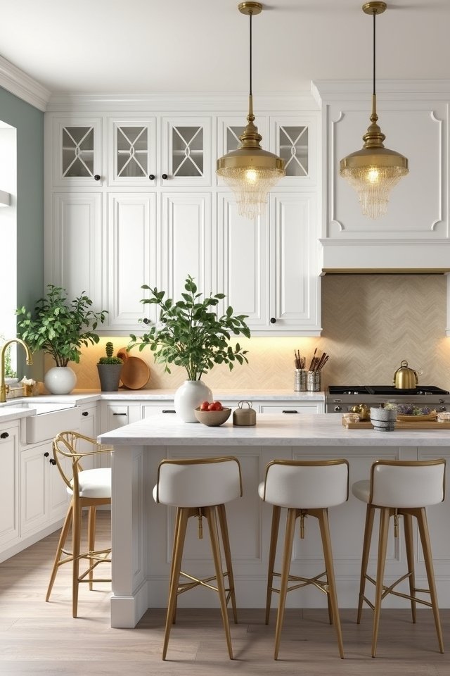 glamorous white and gold kitchen