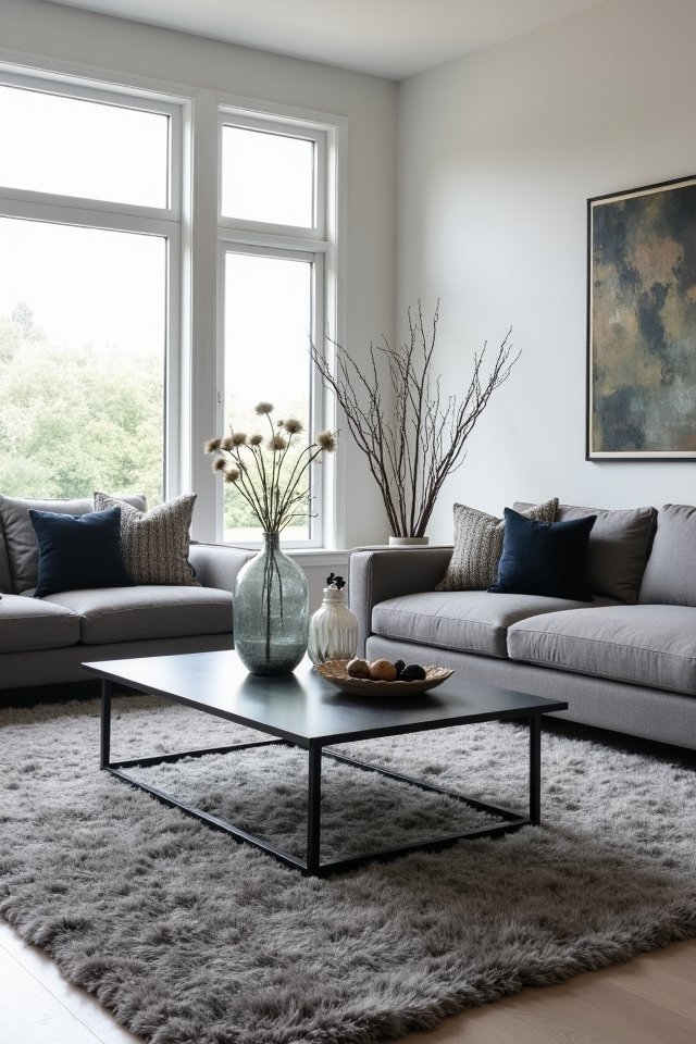 glass accents enhance grey elegance