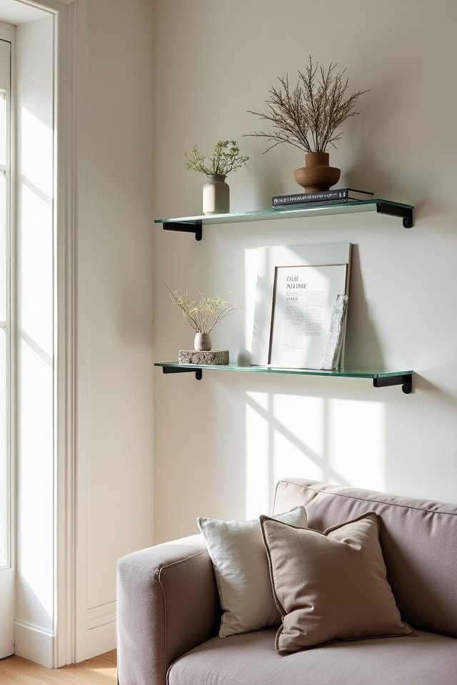 glass shelves enhance decor