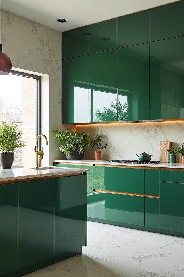 glossy green kitchen elegance