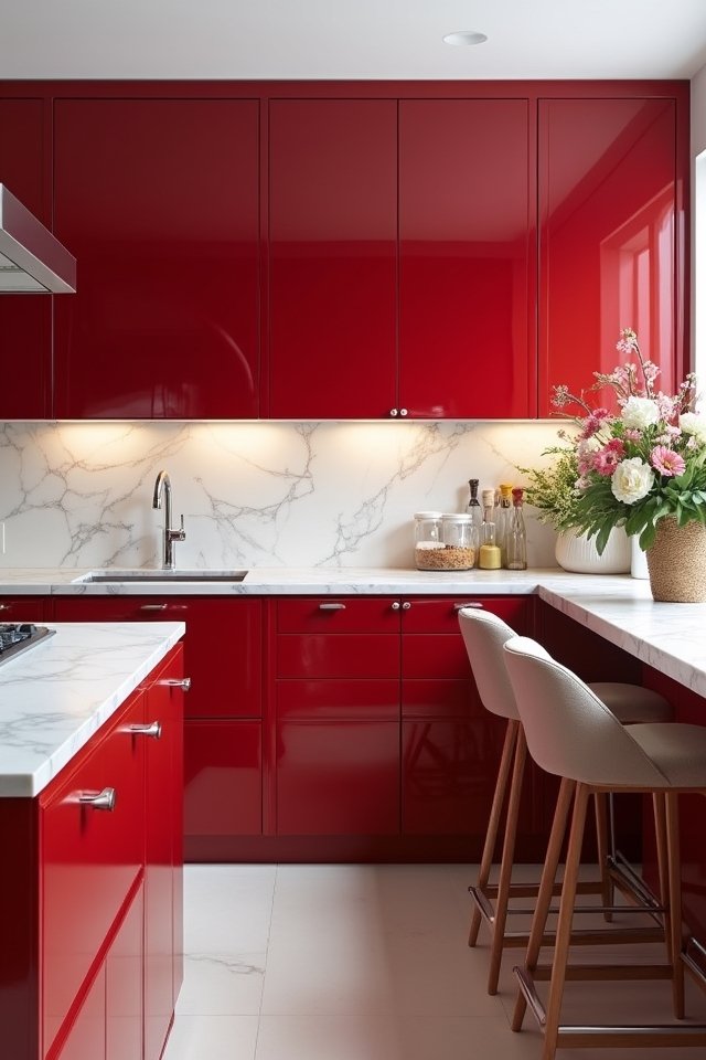 glossy ruby red cabinets