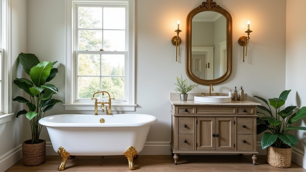 gold bathroom fixtures farmhouse