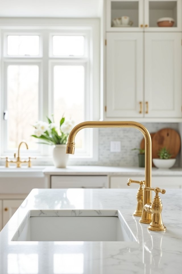 gold faucets white sinks