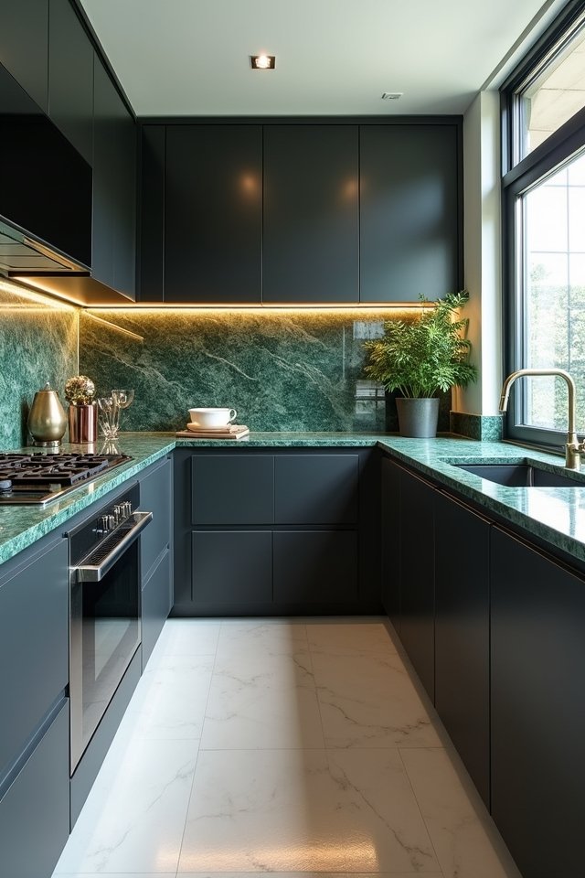graphite cabinets green marble