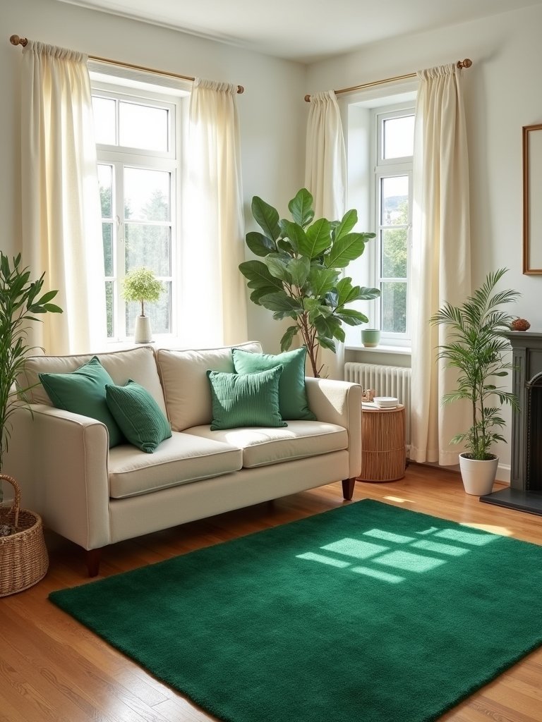 green rugs define cozy spaces