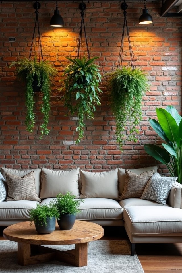 greenery enhances brick decor