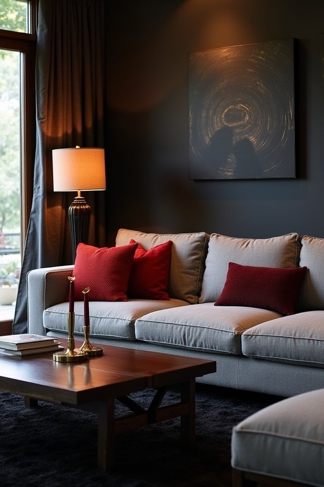grey couch dark accents